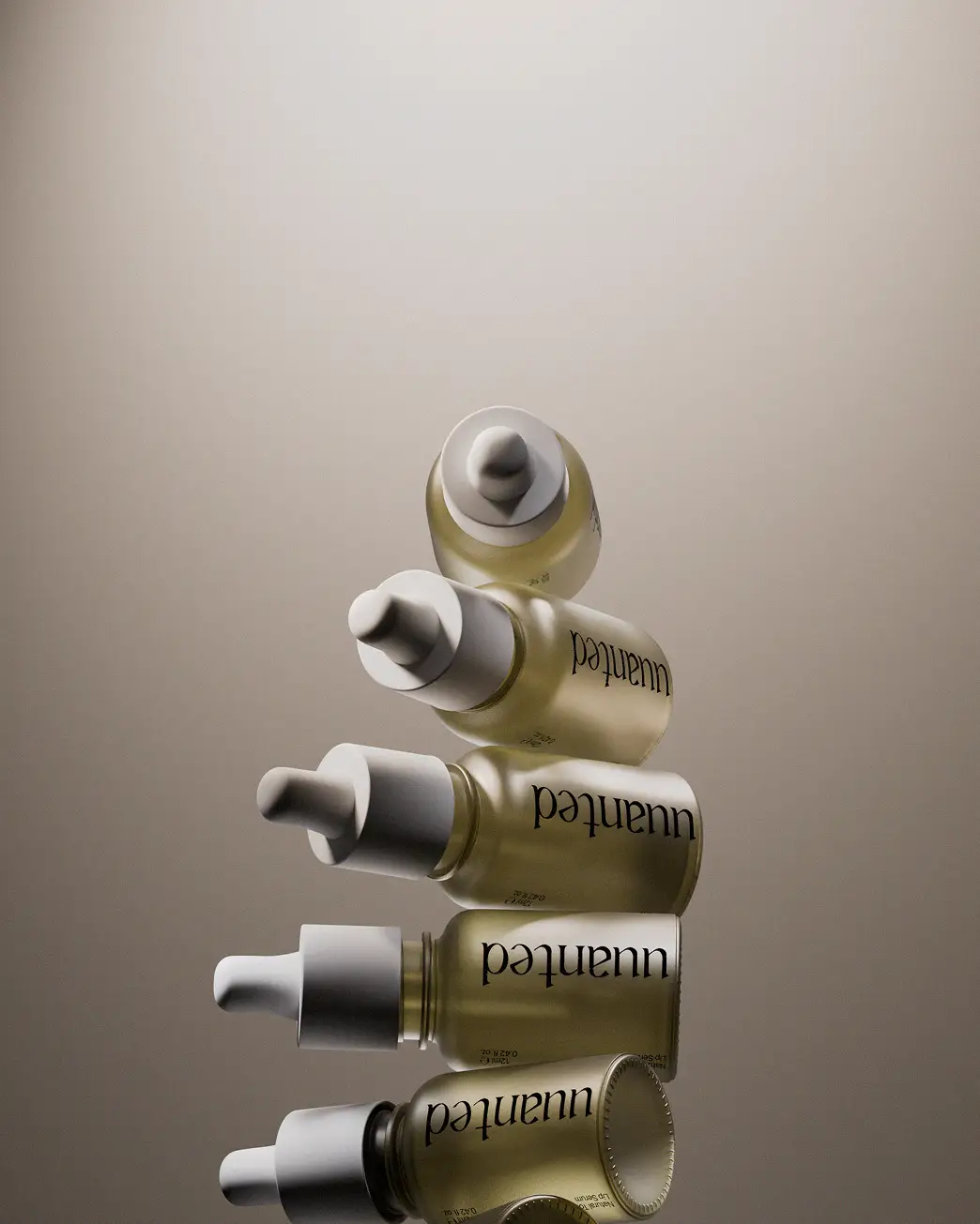 Stacked bottles of uuanted Natural Tone Lip Serum with dropper design